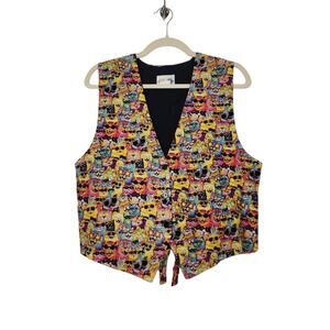 Vintage Cats All Over Vest Funny Sunglasses Lisa Frank Laurel Burch Art Obscure